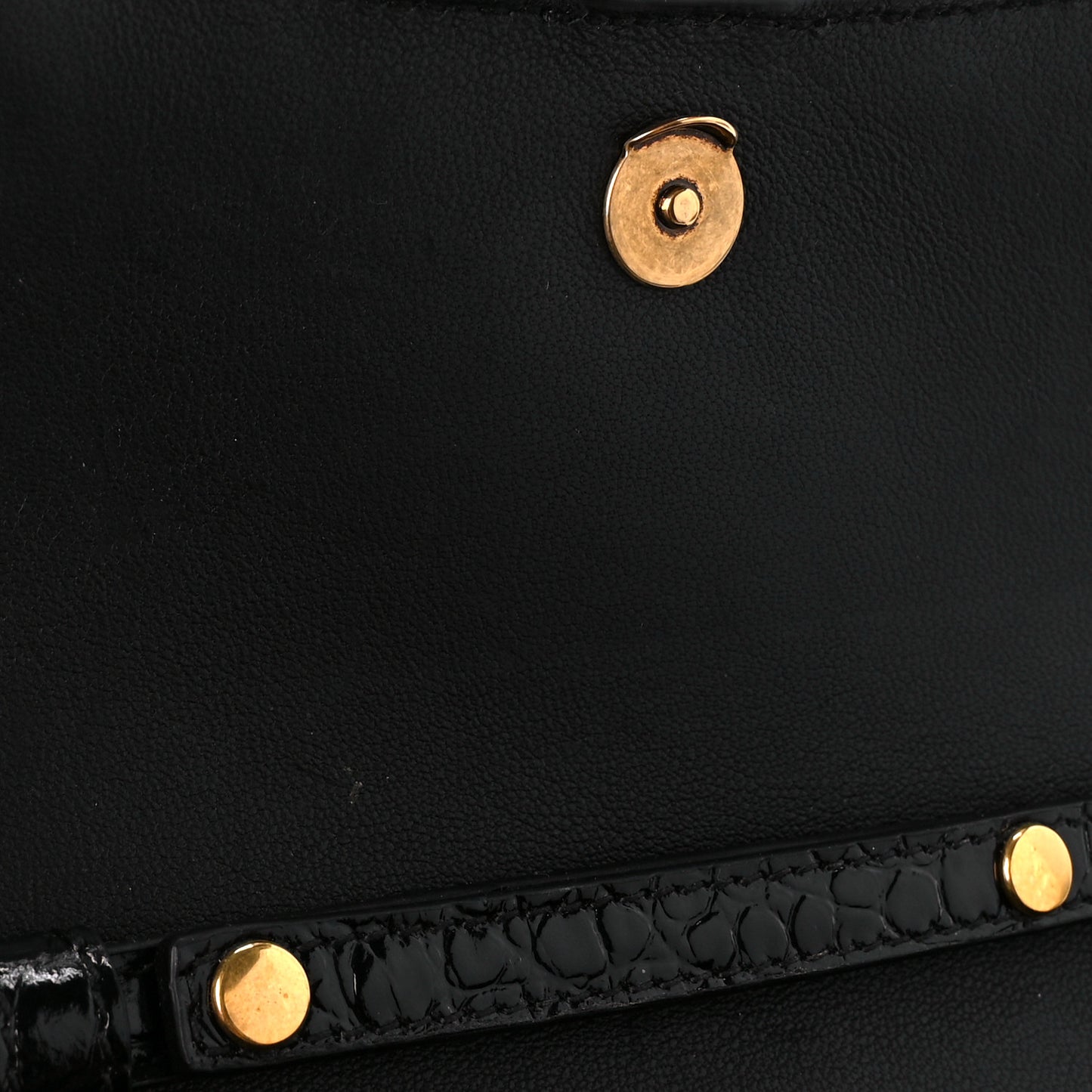 Shiny Calfskin Crocodile Embossed Hourglass Chain Bag Black