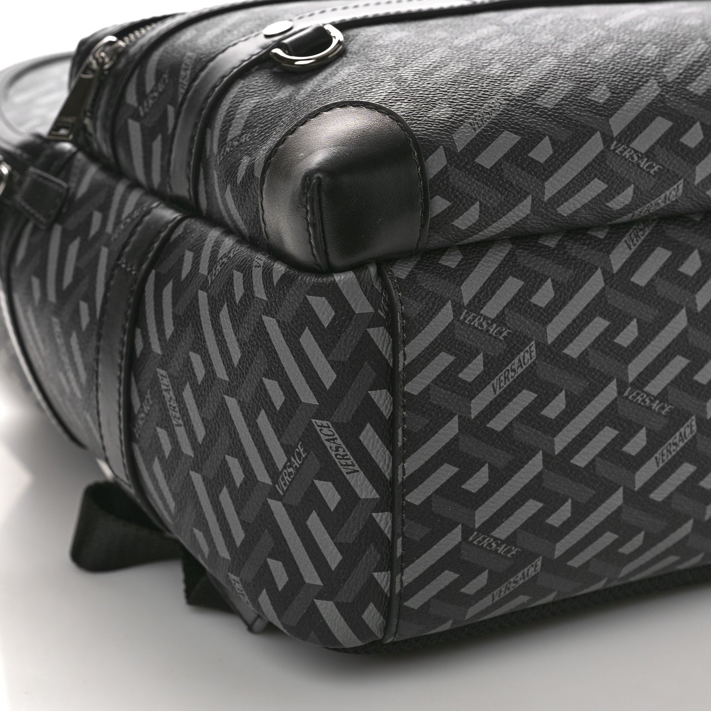 Coated Canvas Calfskin La Greca Signature Backpack Black Grey
