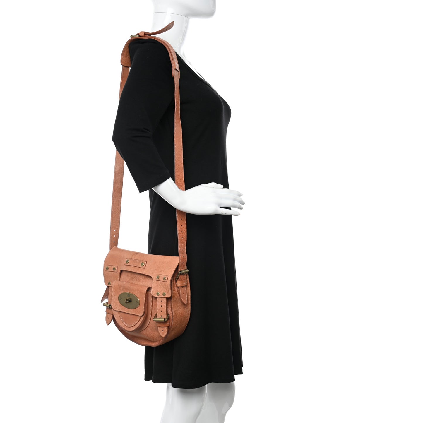 Small Grain Calfskin Messenger Crossbody Burnt Peach