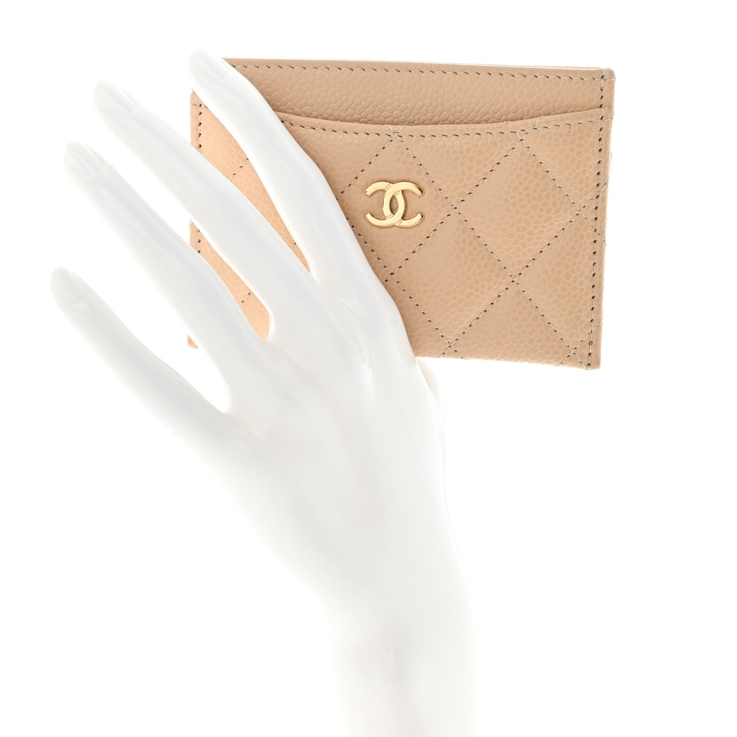 Caviar Quilted Card Holder Beige