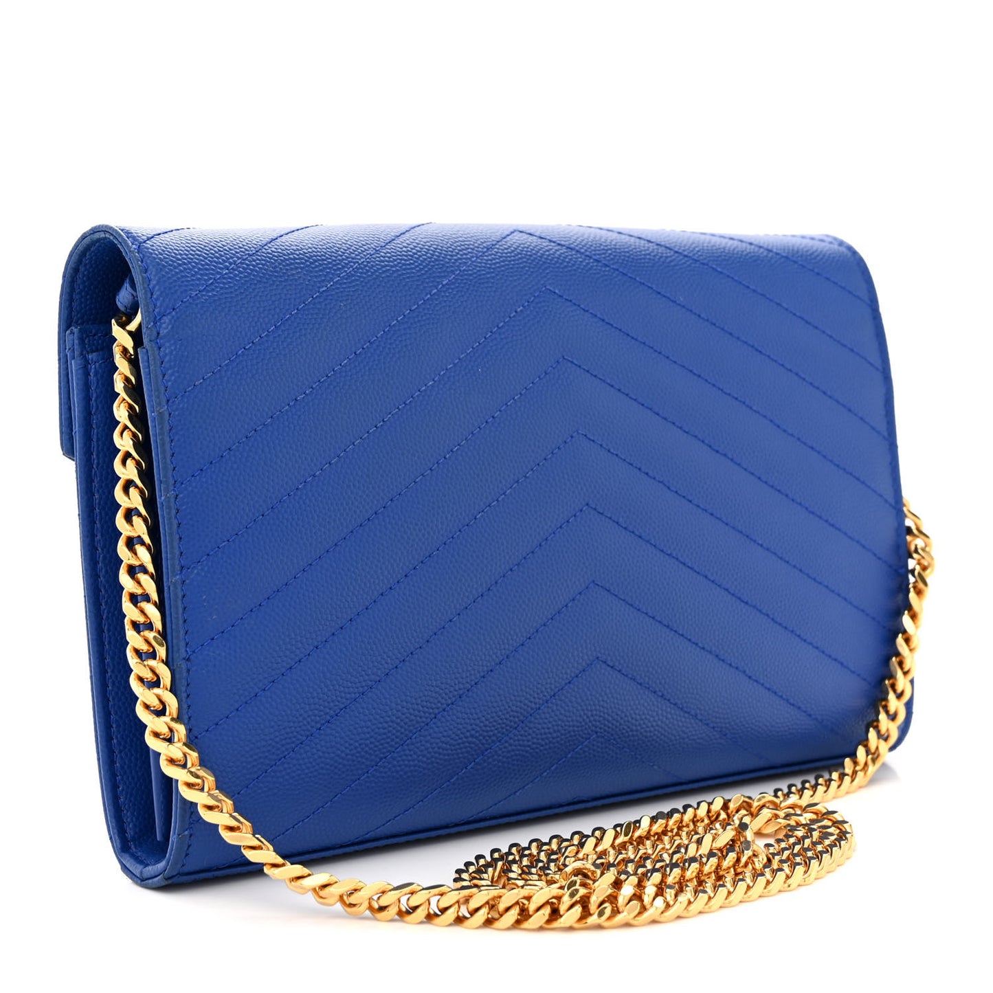 Grain De Poudre Matelasse Chevron Monogram Chain Wallet Blue Majorelle