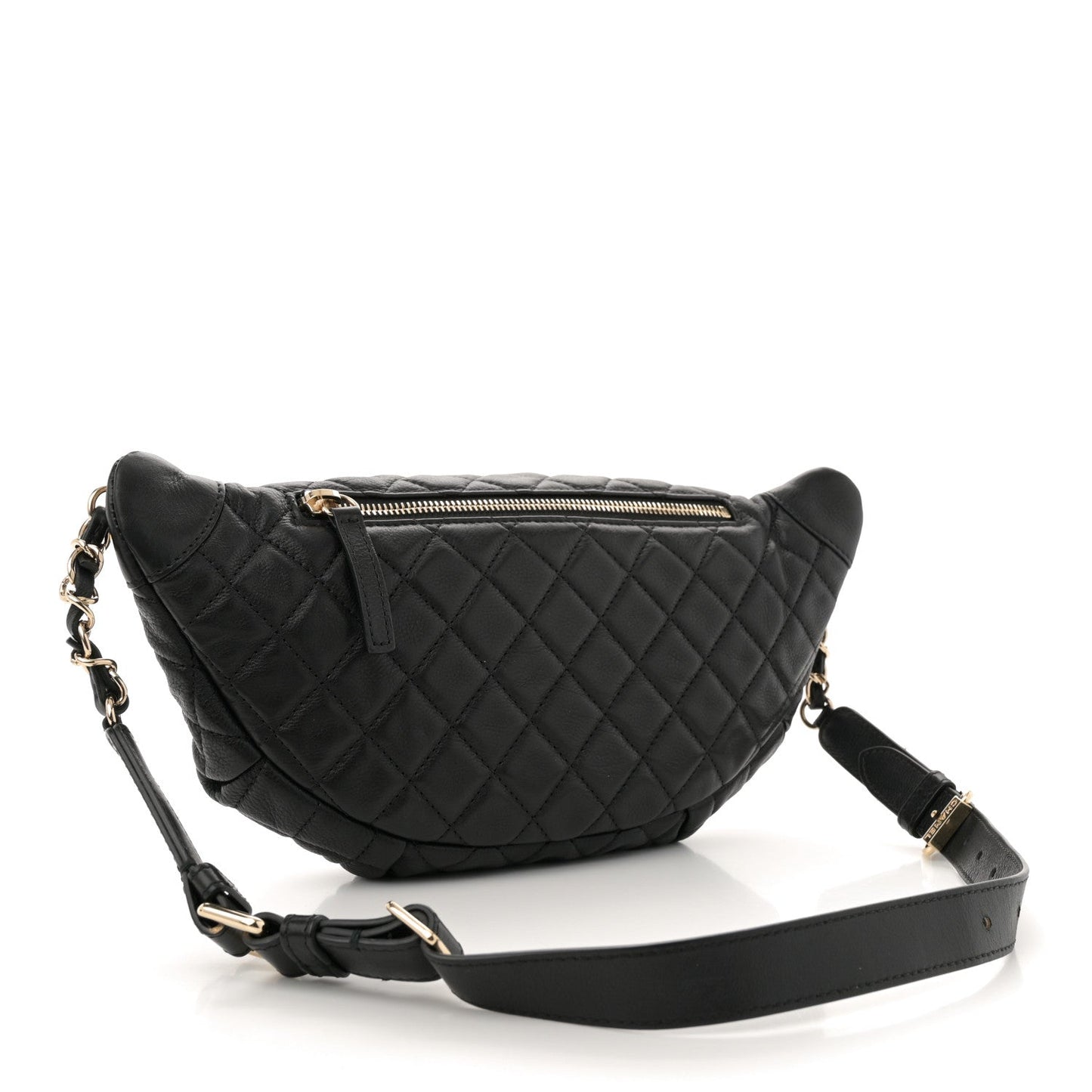 Calfskin Quilted Banane Waist Bag Fanny Pack Black