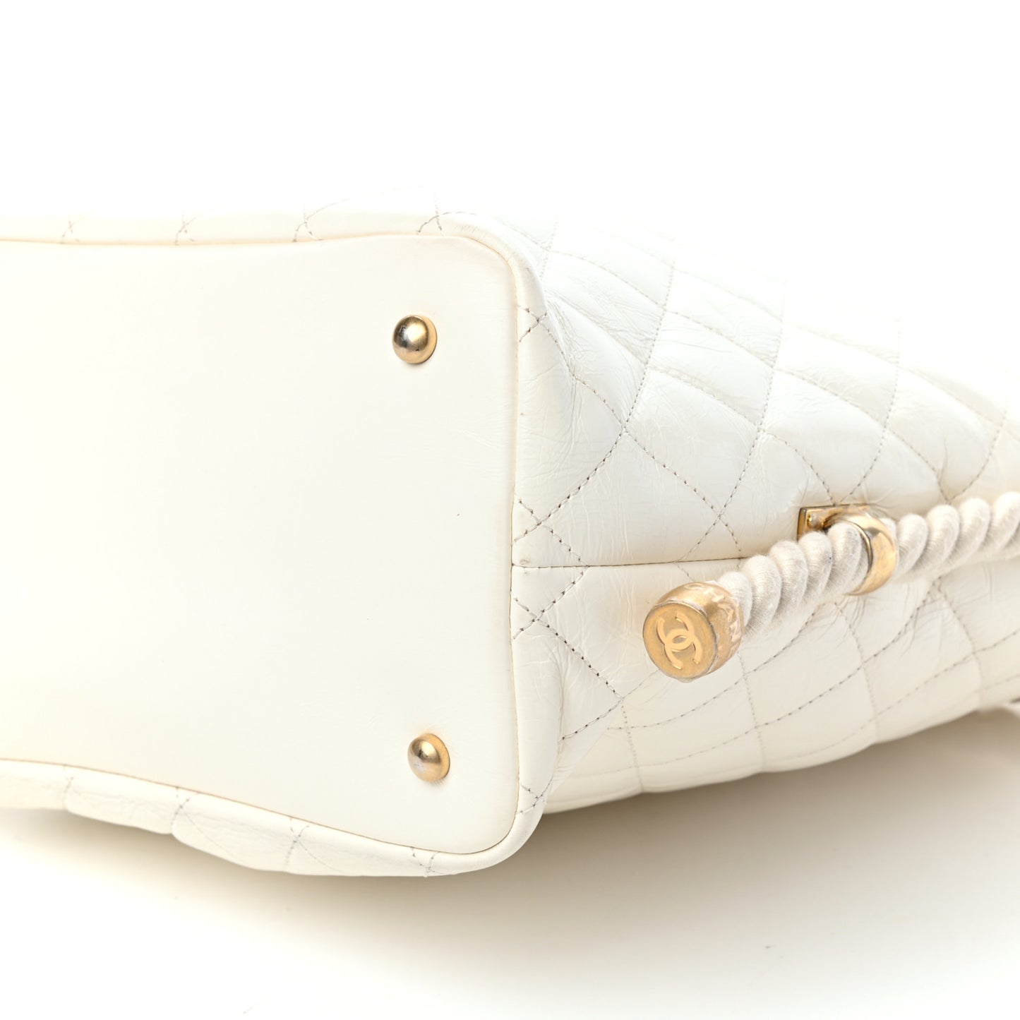 Crumpled Calfskin En Vogue Rope Hobo Bag White
