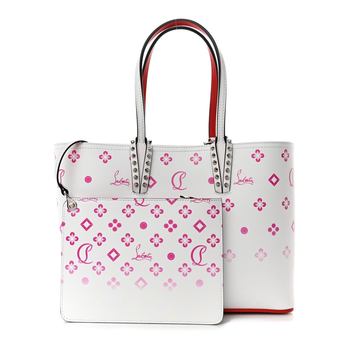 Calfskin Loubinthesky Small Cabata Spike Tote White Rose