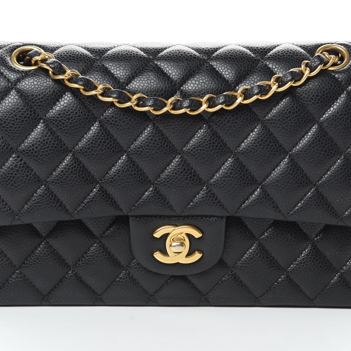 Caviar Quilted Medium Double Flap Black