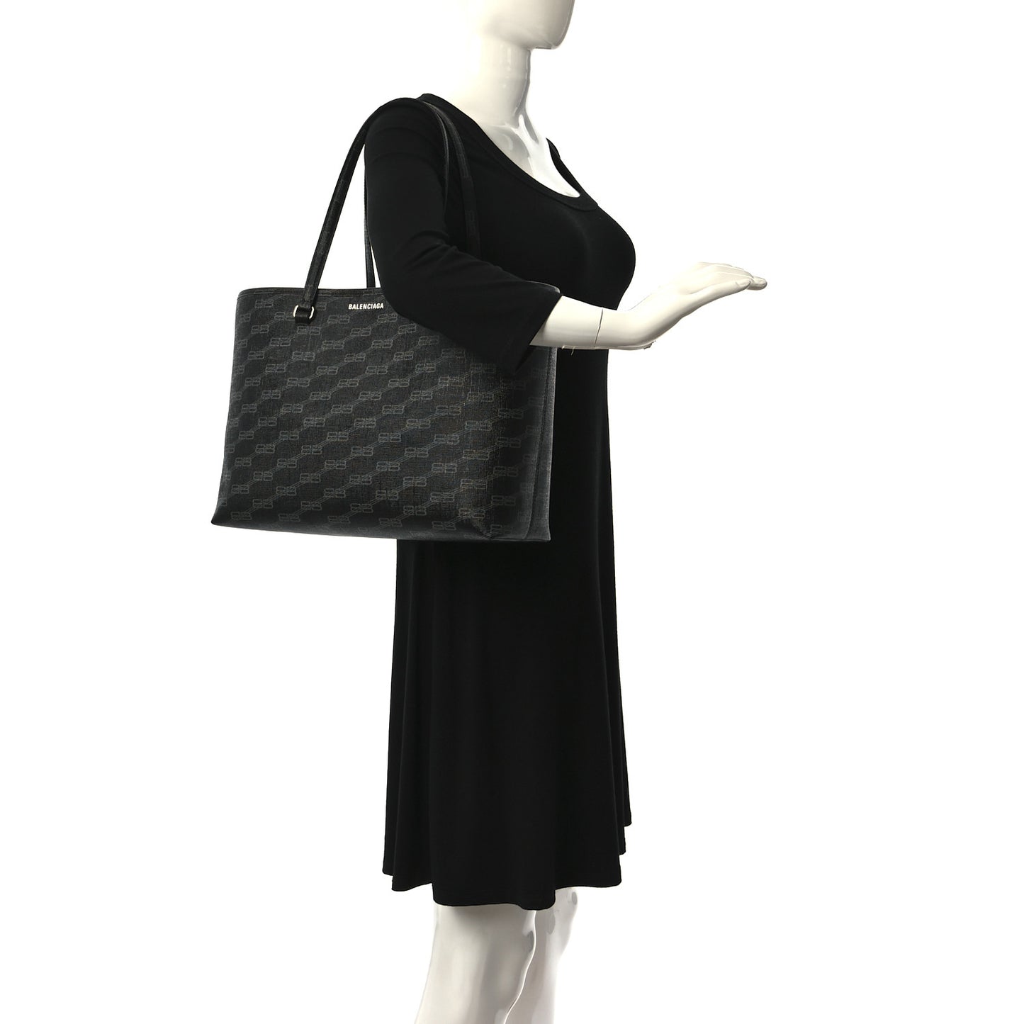 Coated Canvas BB Monogram Medium Signature East West Shopper Bag Black Grey