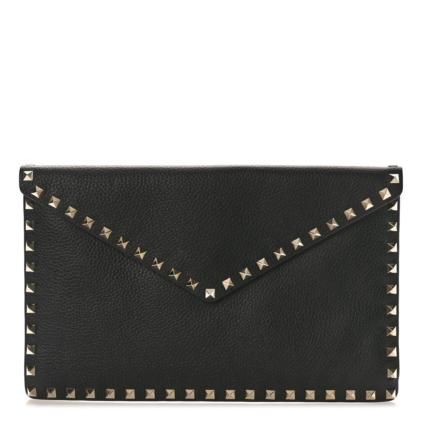 Pebbled Calfskin Large Rockstud Envelope Clutch Black