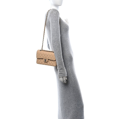 Caviar Quilted Small Double Flap Beige