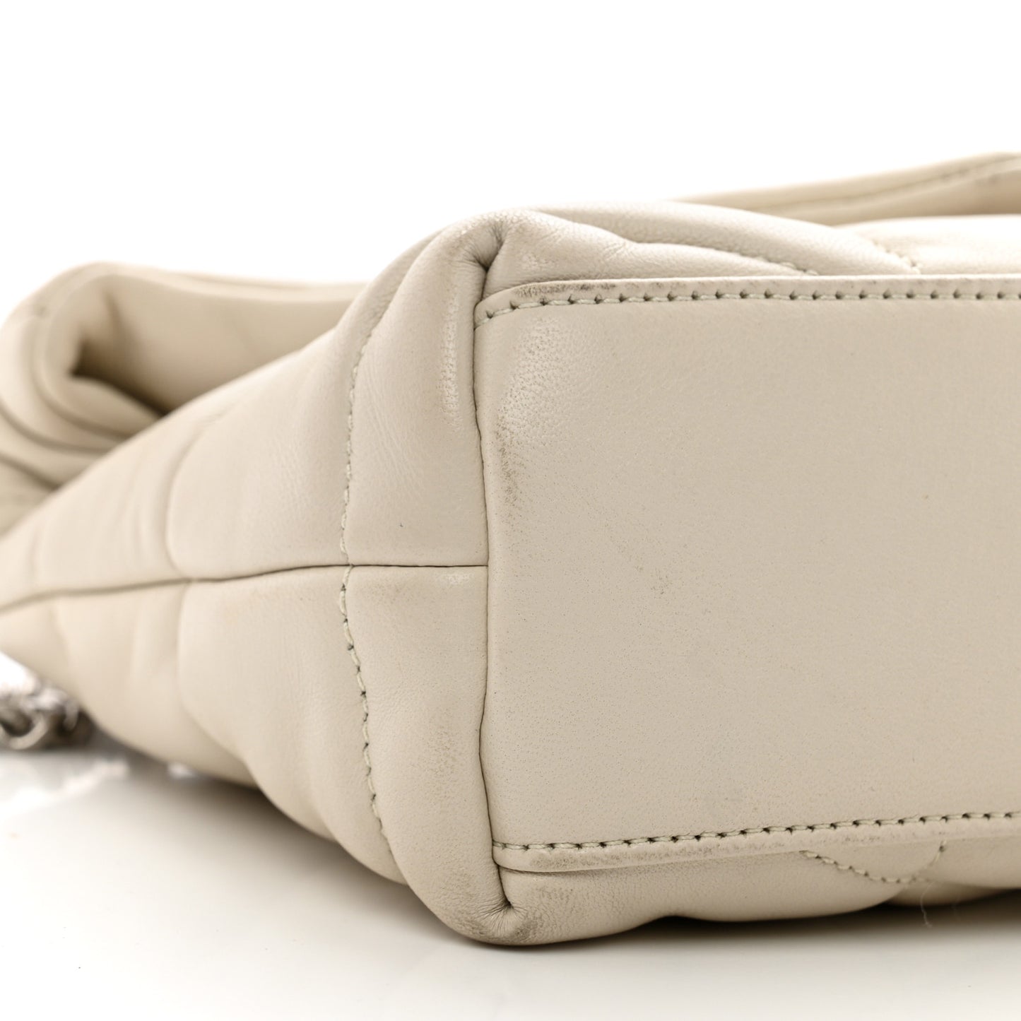 Lambskin Quilted Toy Loulou Puffer Monogram Chain Satchel Blanc Vintage