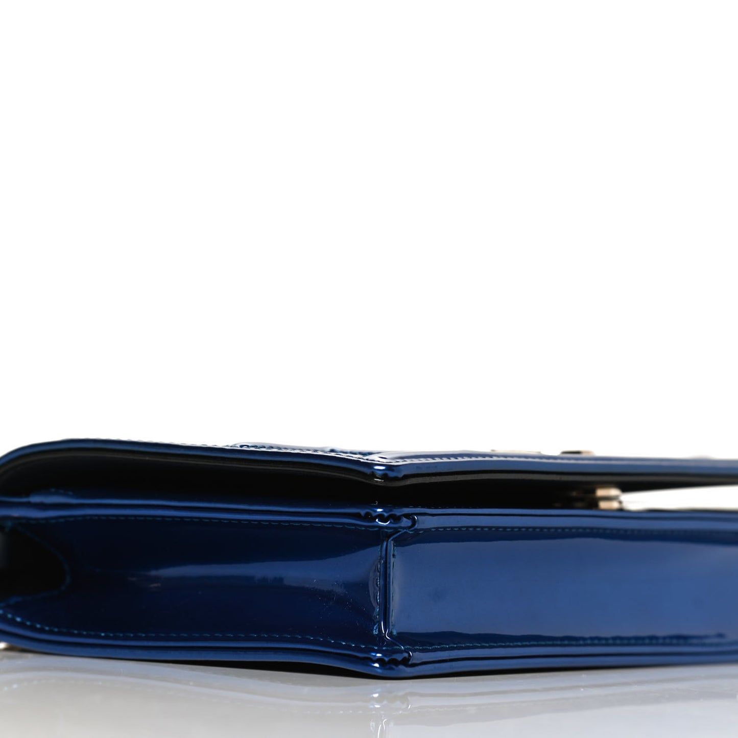 Metallic Patent Micro-Cannage Diorama Wallet on Chain Pouch Mirror Blue