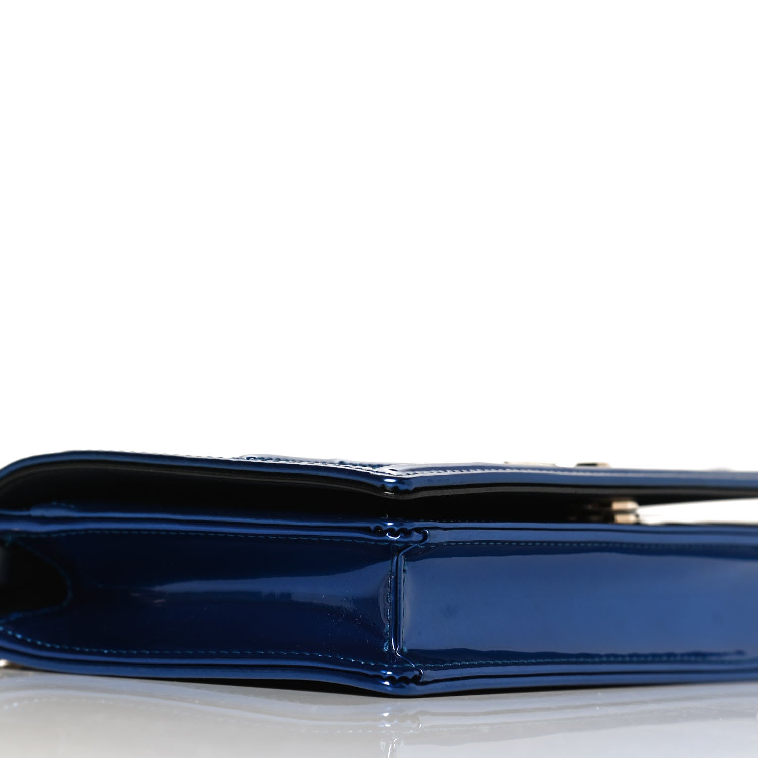 Christian Dior Metallic Patent Micro-Cannage Diorama Wallet on Chain Pouch Mirror Blue 8 of 9