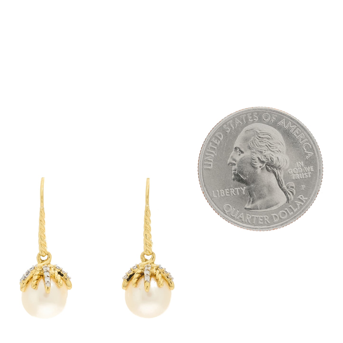 18K Yellow Gold Diamond 9.5mm Pearl Starburst Drop Earrings