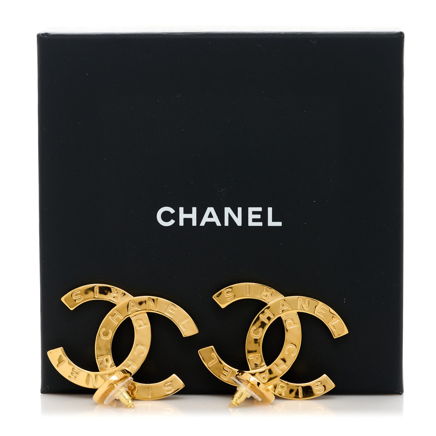 Metal Large Paris Button Earrings Gold