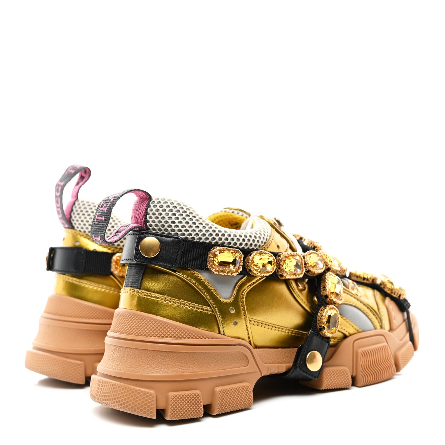 X SEGA Metallic Calfskin Mesh Removable Crystals Womens Flashtrek Sneakers 36.5 Oro Vecchio