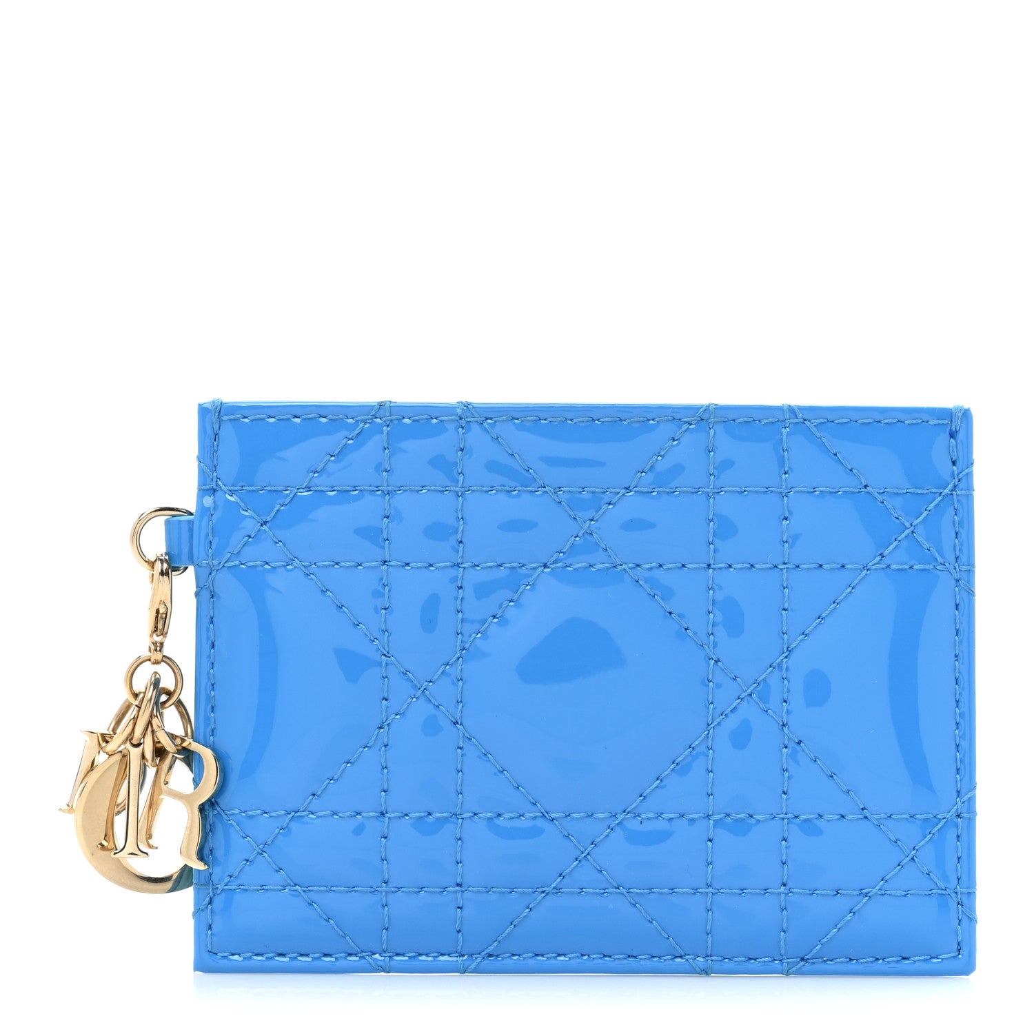 Christian Dior Patent Cannage Lady Dior Card Holder Blue 1 of 10
