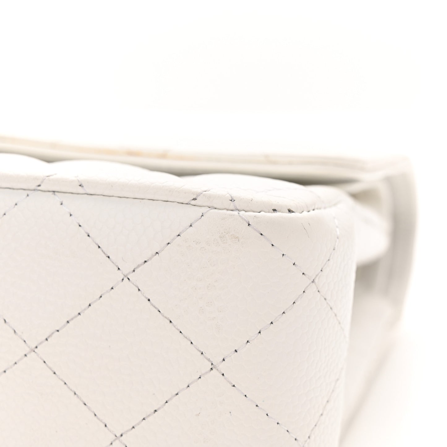 Caviar Quilted Medium Double Flap White