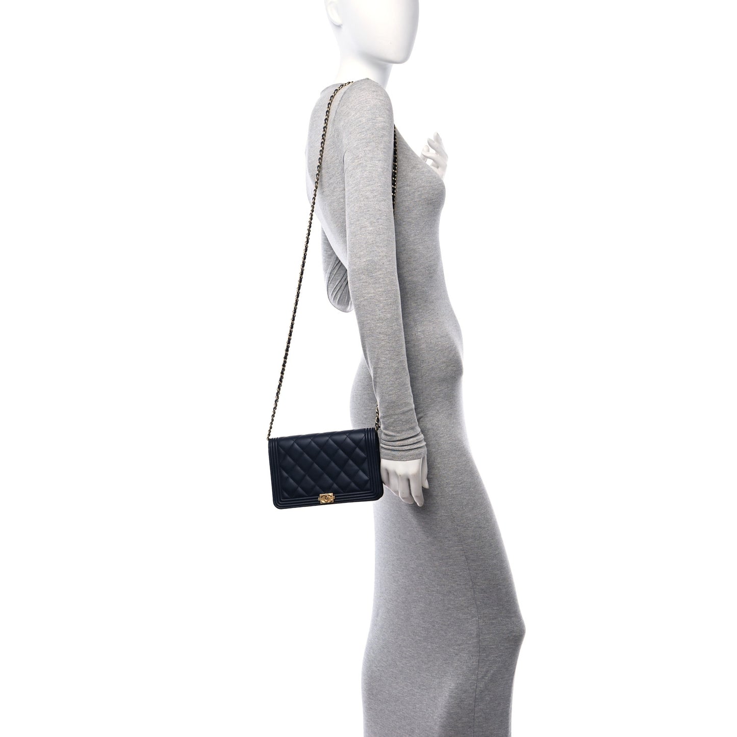 Lambskin Quilted Boy Wallet On Chain WOC Navy