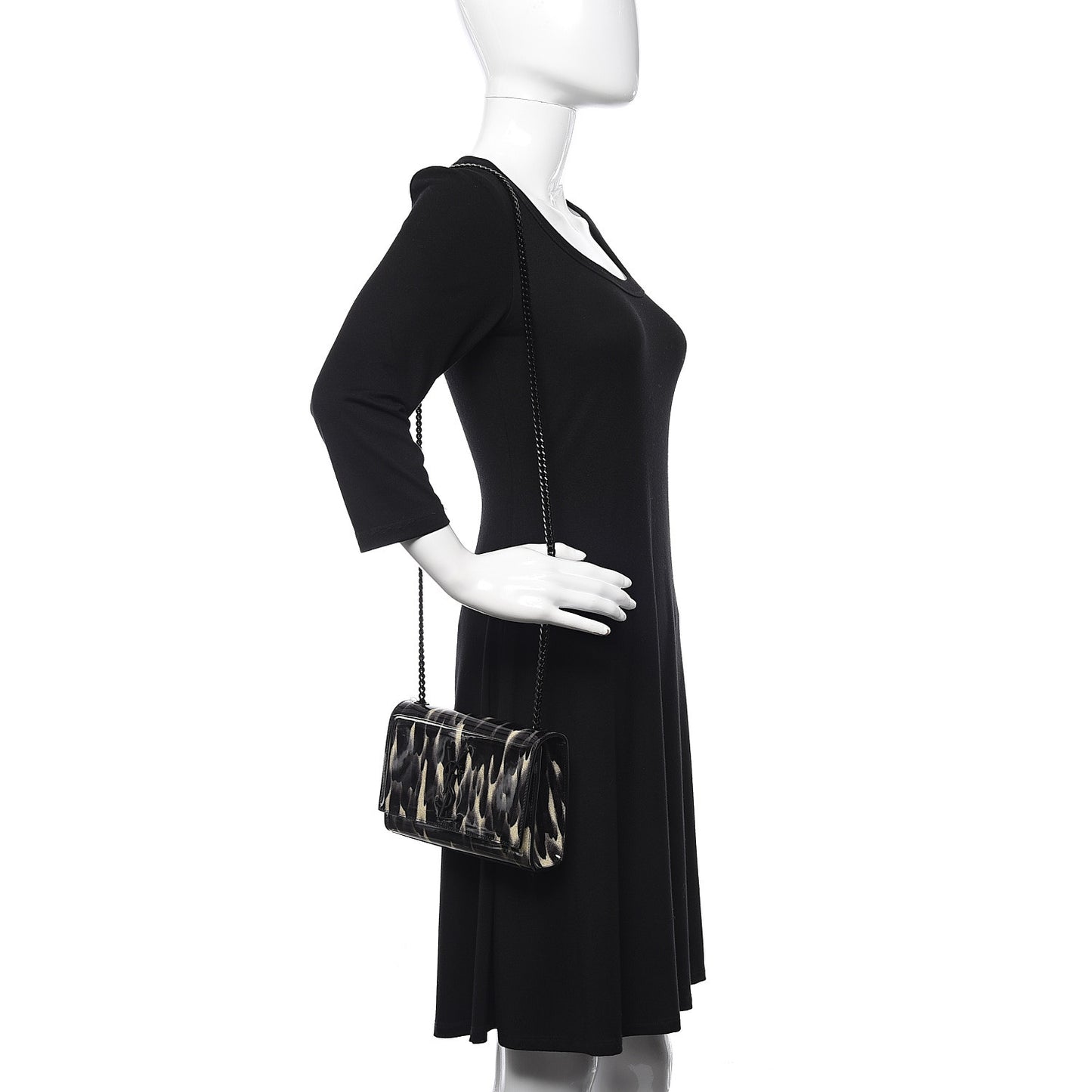 Patent Small Monogram Kate Satchel Black Ivory Gold