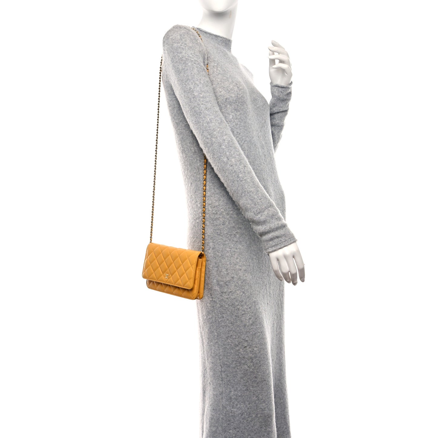 Caviar Quilted Wallet on Chain WOC Yellow