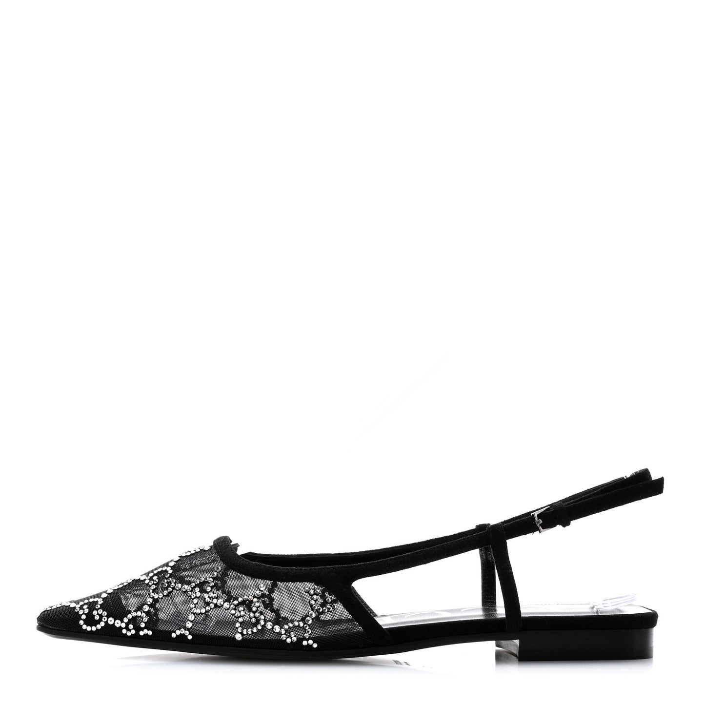 Tela Retino Kid Scamosciato Crystal GG Monogram Square Demi Ballet Flats 37 Black