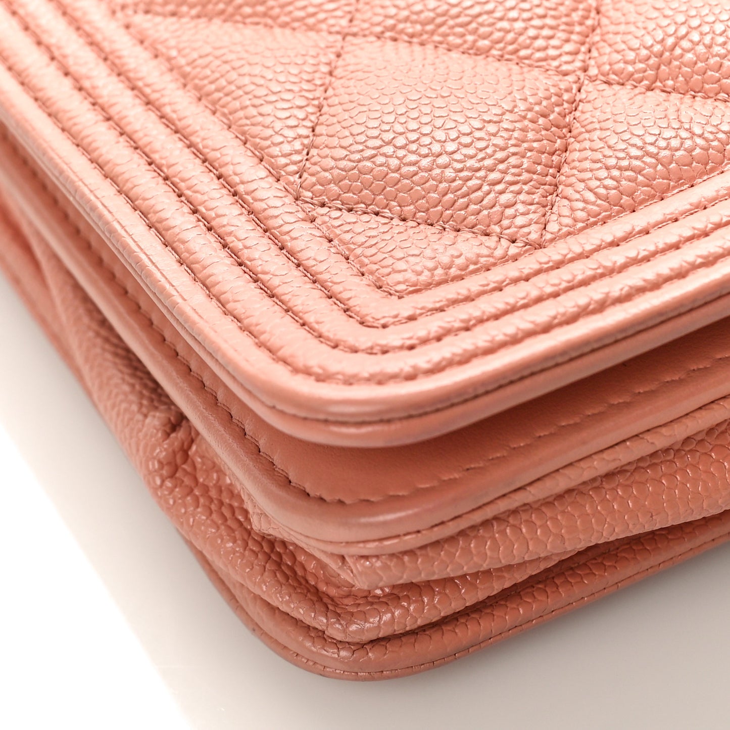 Iridescent Caviar Quilted Boy Wallet On Chain WOC Pink