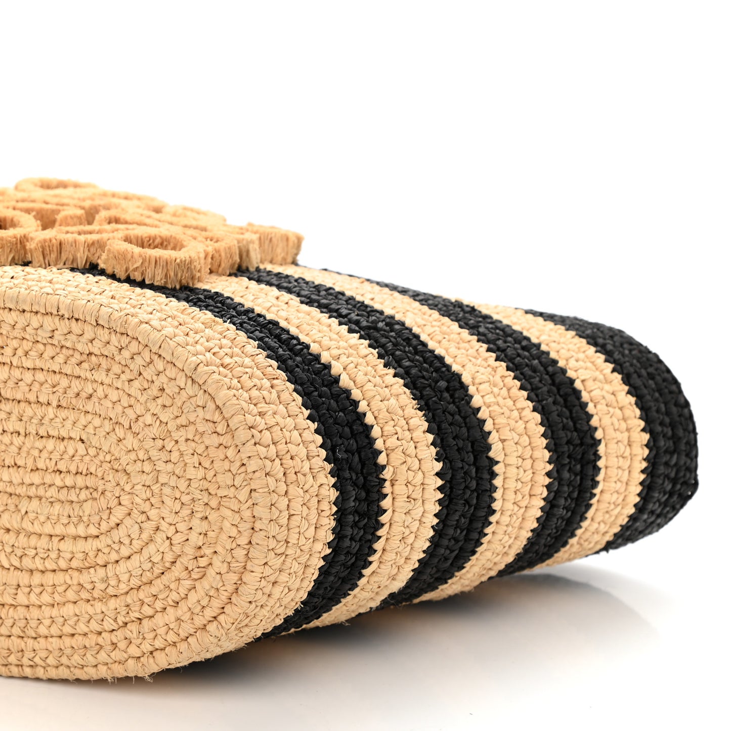 Raffia Striped Small Elephant Basket Tote Bag Natural Black
