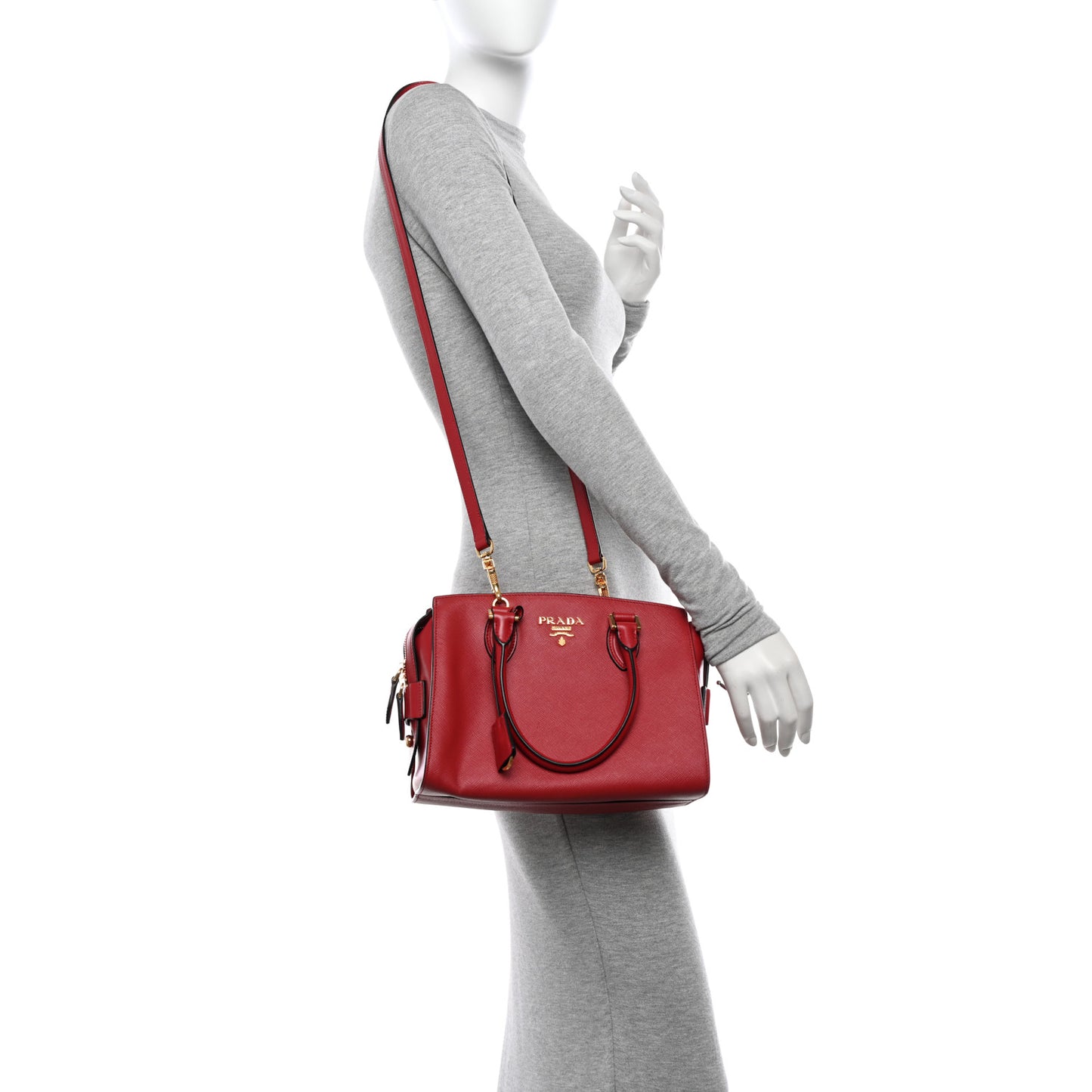 Saffiano Soft Calfskin Double Handle Satchel Fuoco