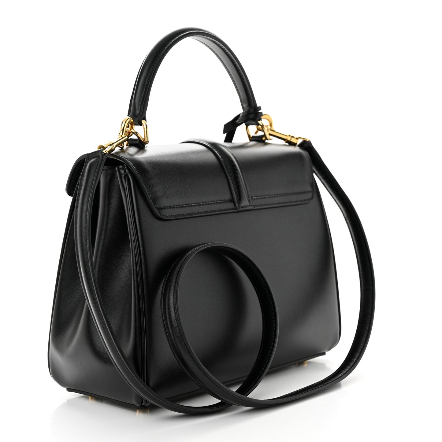 Satinated Calfskin Small 16 Top Handle Bag Black