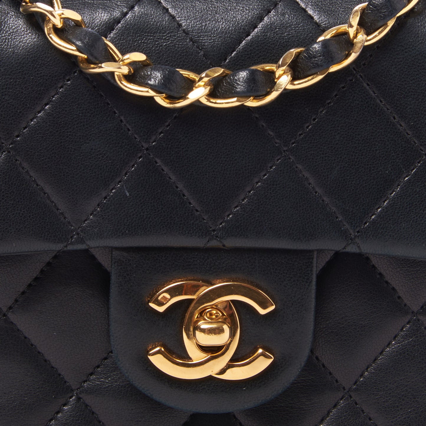 Lambskin Quilted Mini Square Flap Black