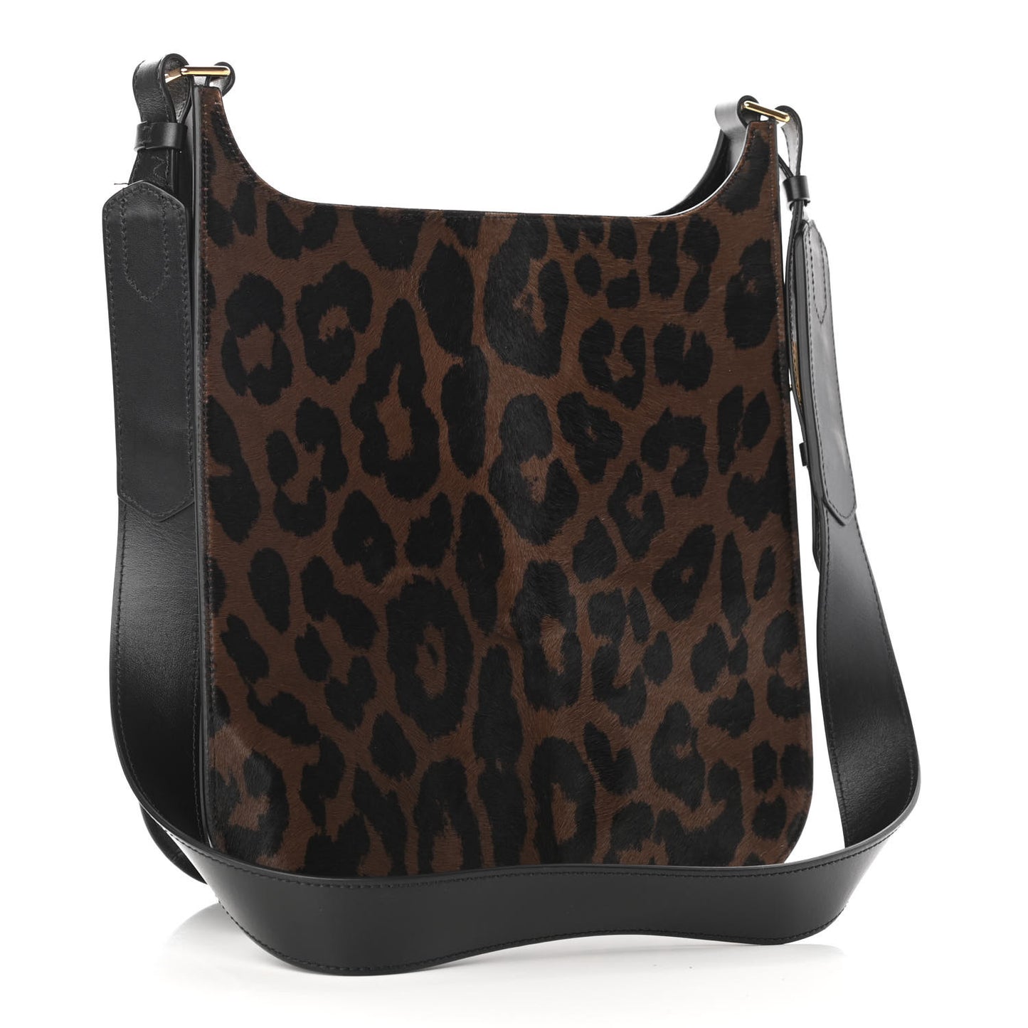 Calfskin Calf Hair Leopard Print Medium T Twist Tote Dark Whisky Black