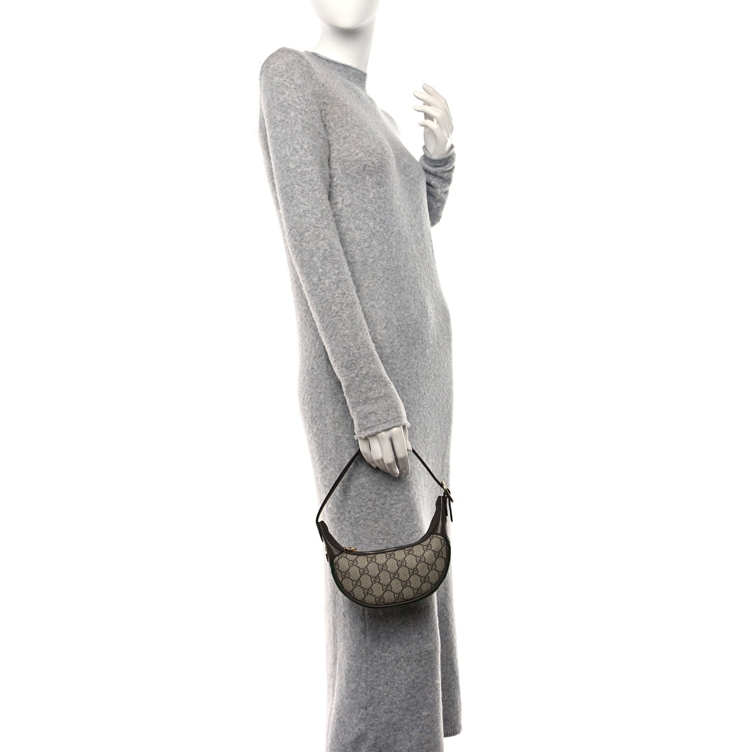 Gucci GG Supreme Monogram Textured Calfskin Web Mini Ophidia Half Moon Hobo Beige Ebony New Acero 2 of 11