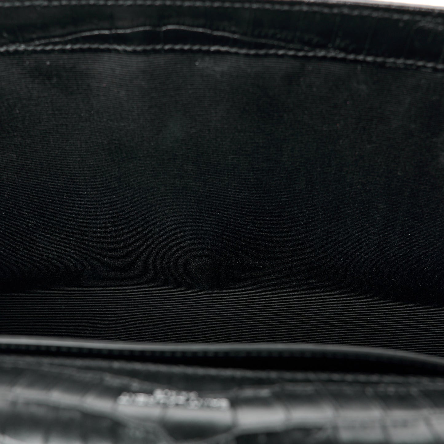 Calfskin Crocodile Embossed Large Classic Monogram Kate Satchel Black