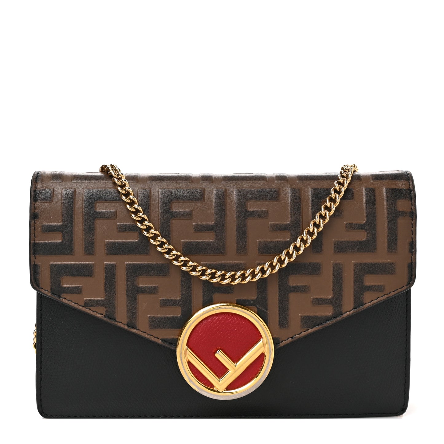 Vitello Cruise F is Fendi Bi-Color FF 1974 Embossed Medium Envelope Wallet On Chain Black Maya