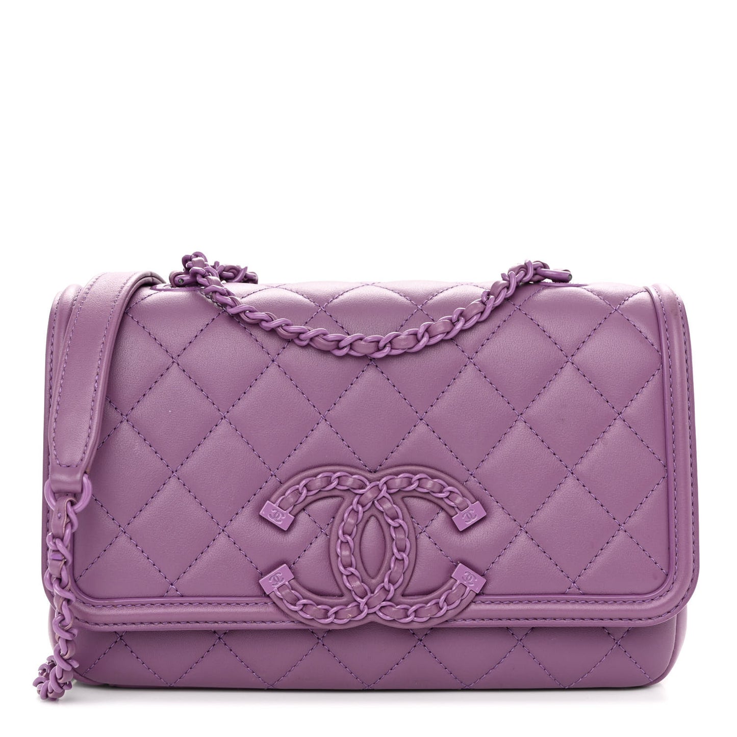 Lambskin Quilted Small CC Filigree Flap Purple