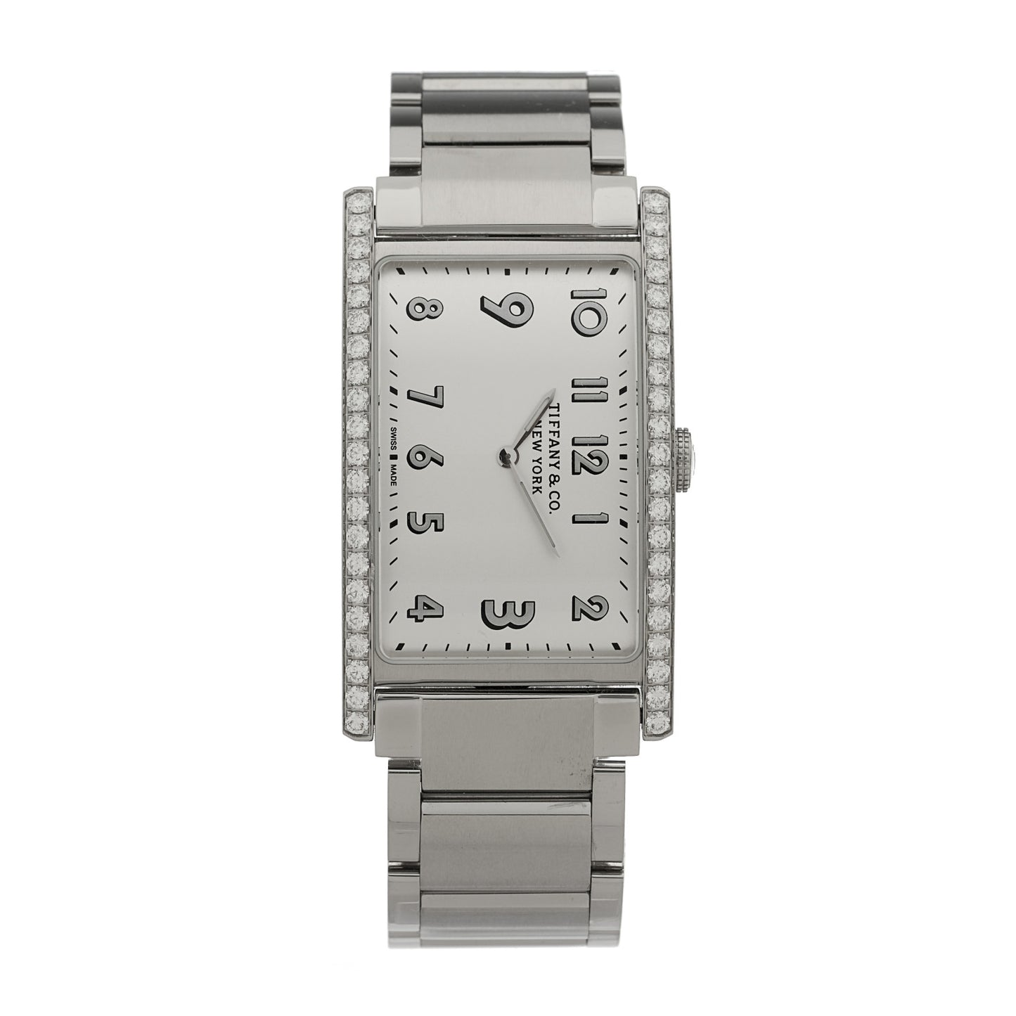 Stainless Steel Diamond Bezel 25mm East West Quartz Watch White