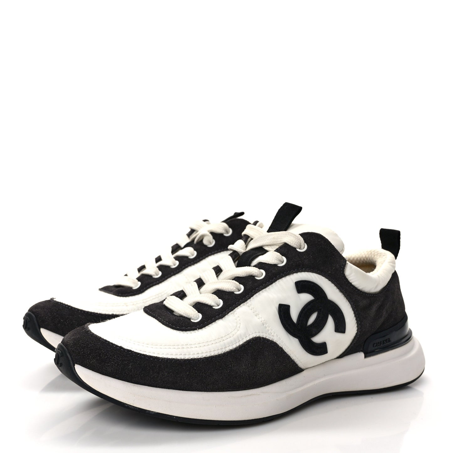 Nylon Suede Calfskin CC Sneakers 39.5 White Dark Grey