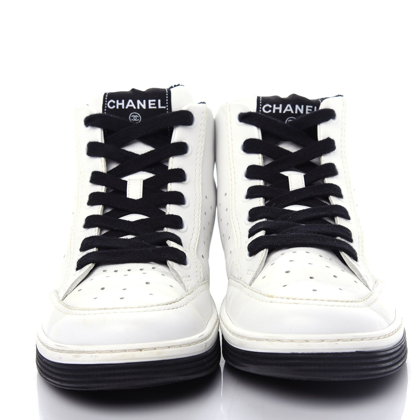 Calfskin Womens Logo High Top Sneakers 40.5 Black White