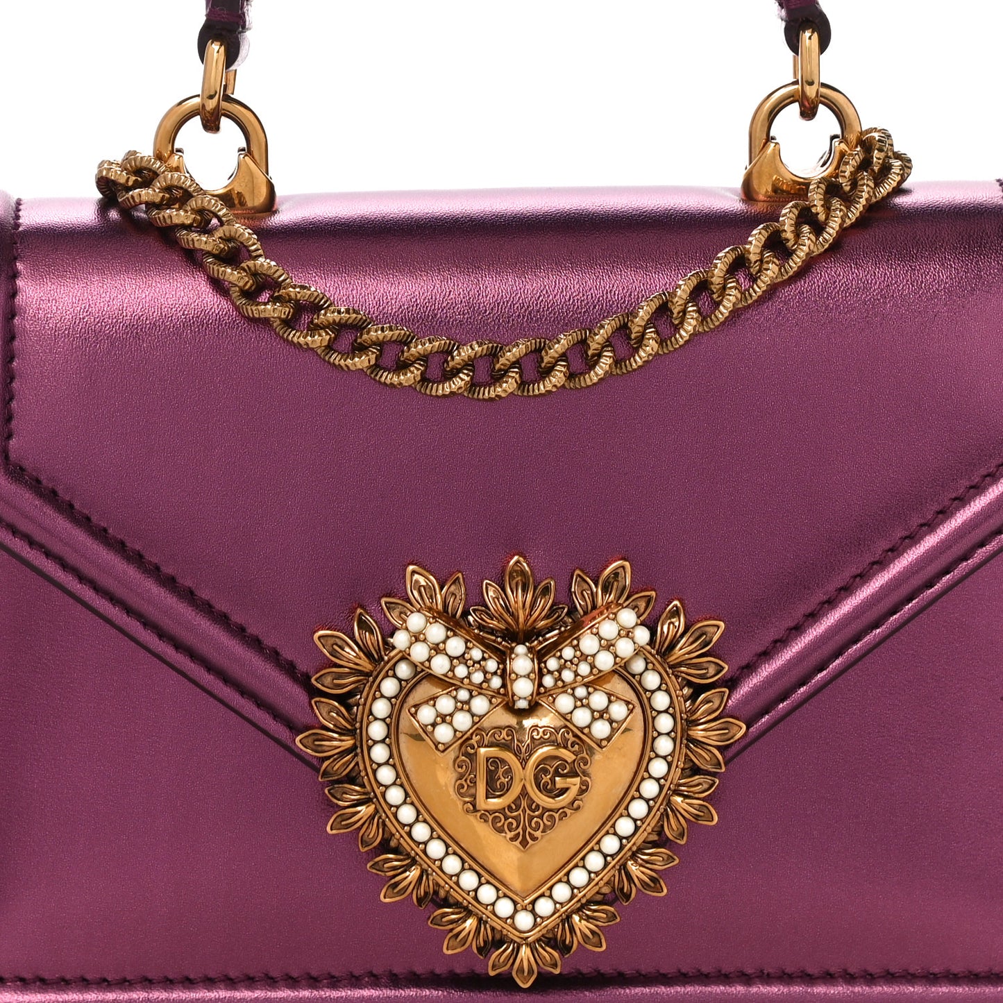 Metallic Nappa Small Devotion Top Handle Bag Purple