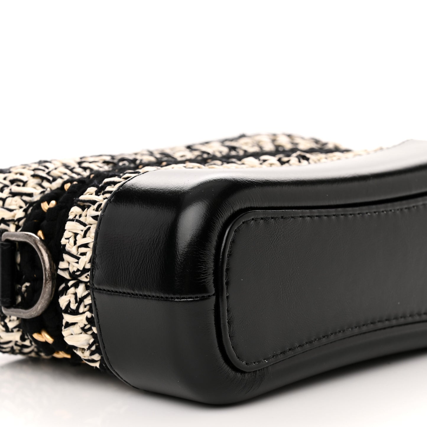 Cotton Raffia Calfskin Small Gabrielle Hobo Black White