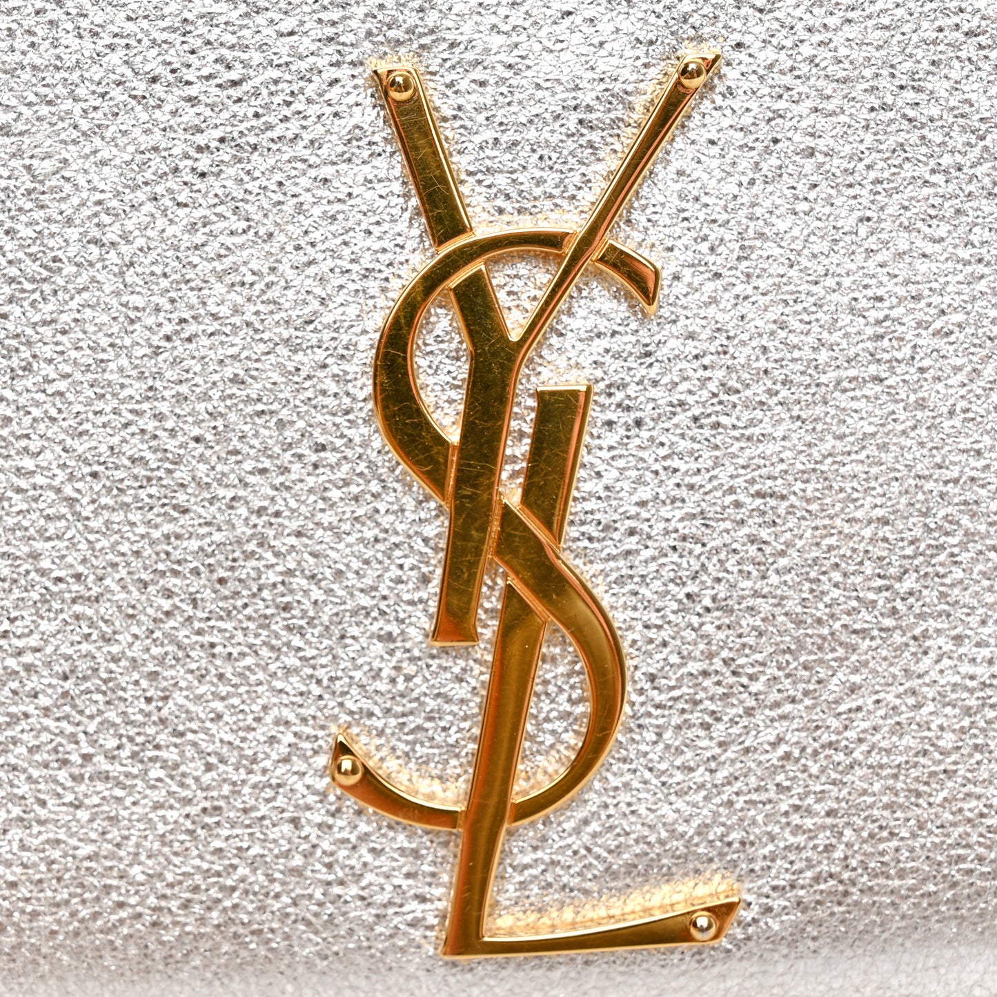 Textured Metallic Calfskin Classic Monogram Cassandre Clutch Silver