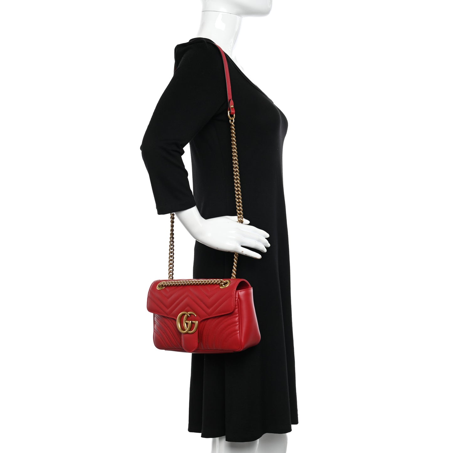 Calfskin Matelasse Small GG Marmont Shoulder Bag Hibiscus Red