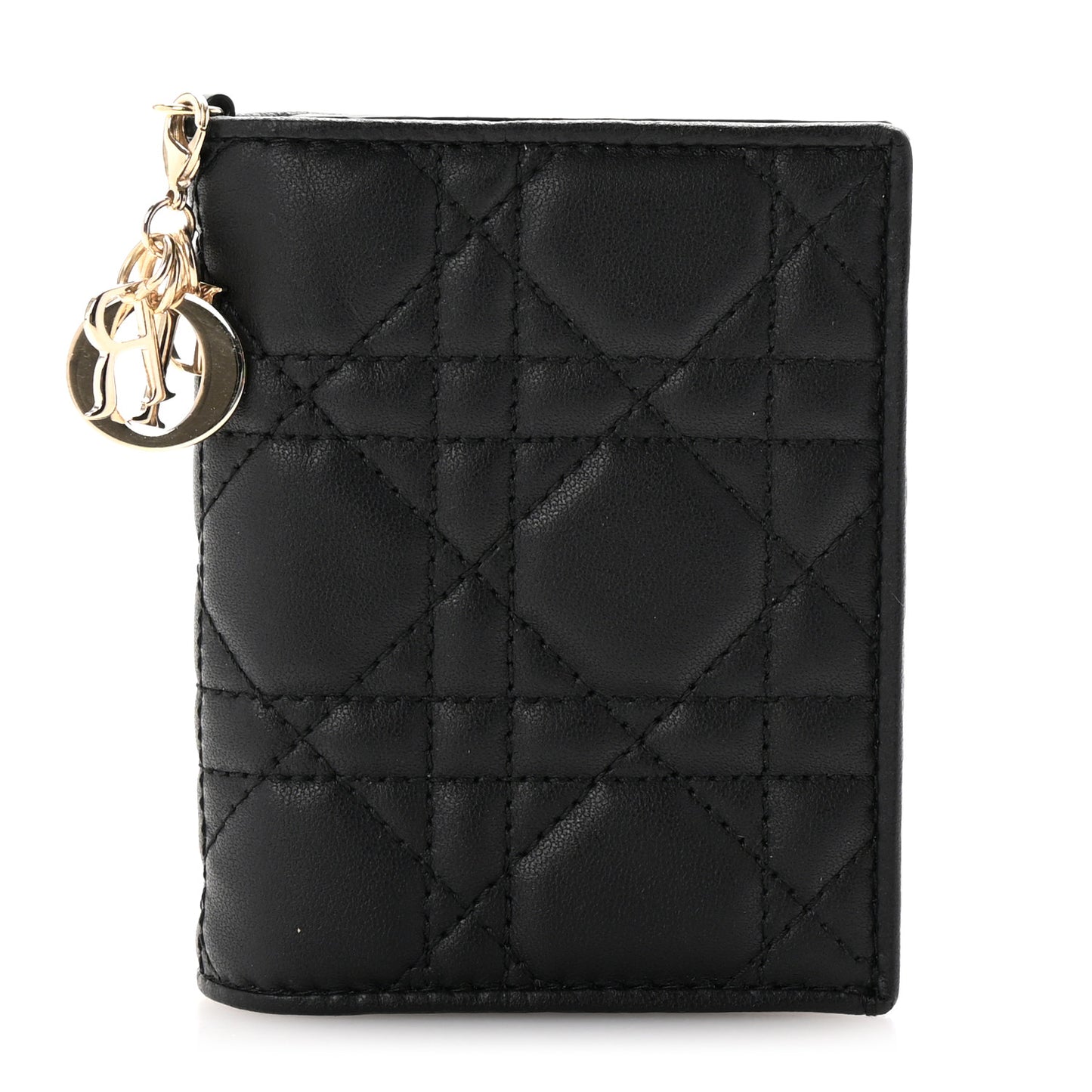 Lambskin Cannage Small Lady Dior Flap Card Holder Black