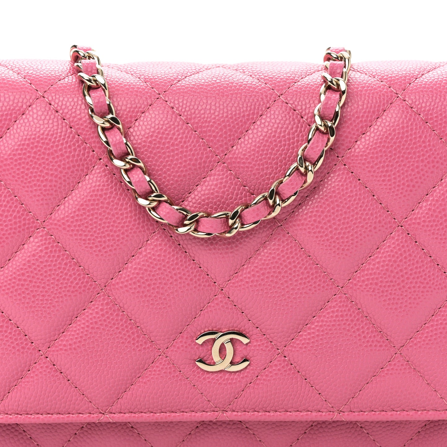 Caviar Quilted Wallet on Chain WOC Pink