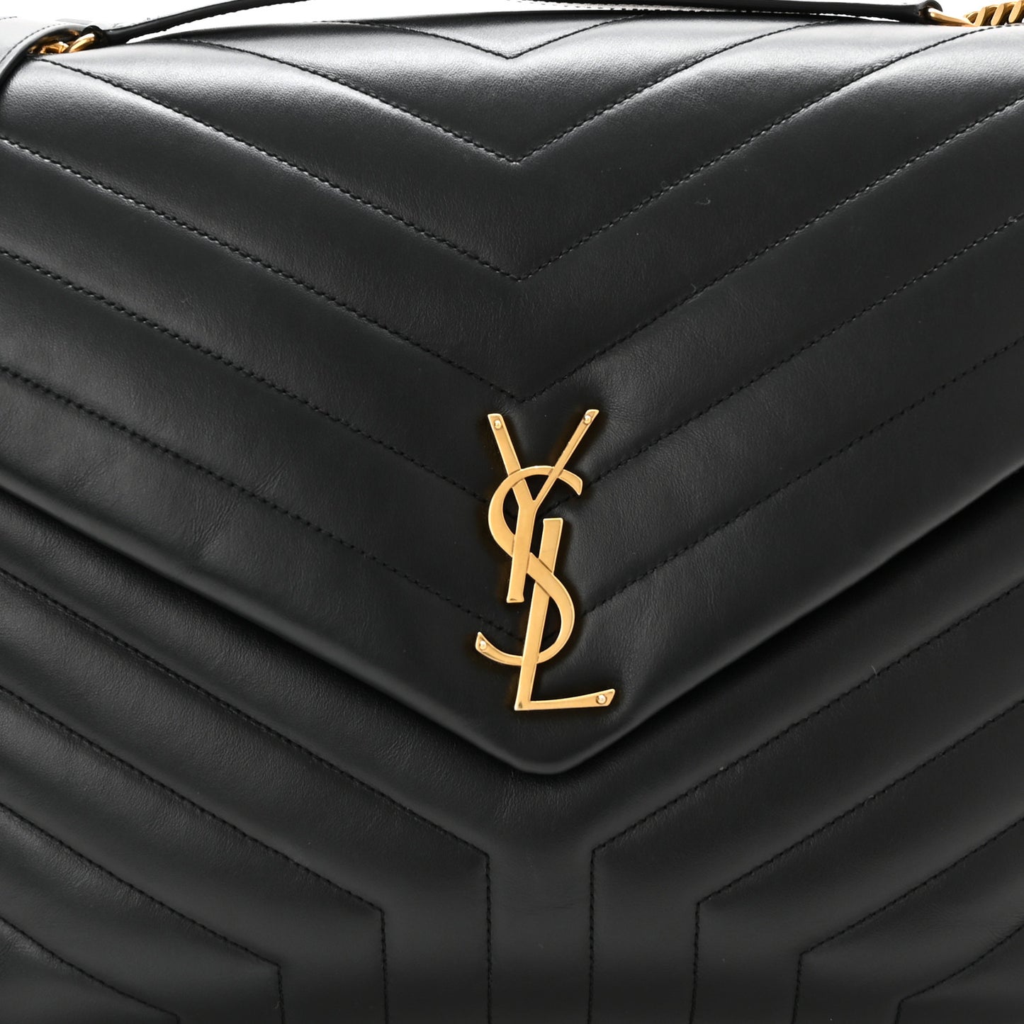 Calfskin Y Quilted Monogram Large Loulou Chain Satchel Black