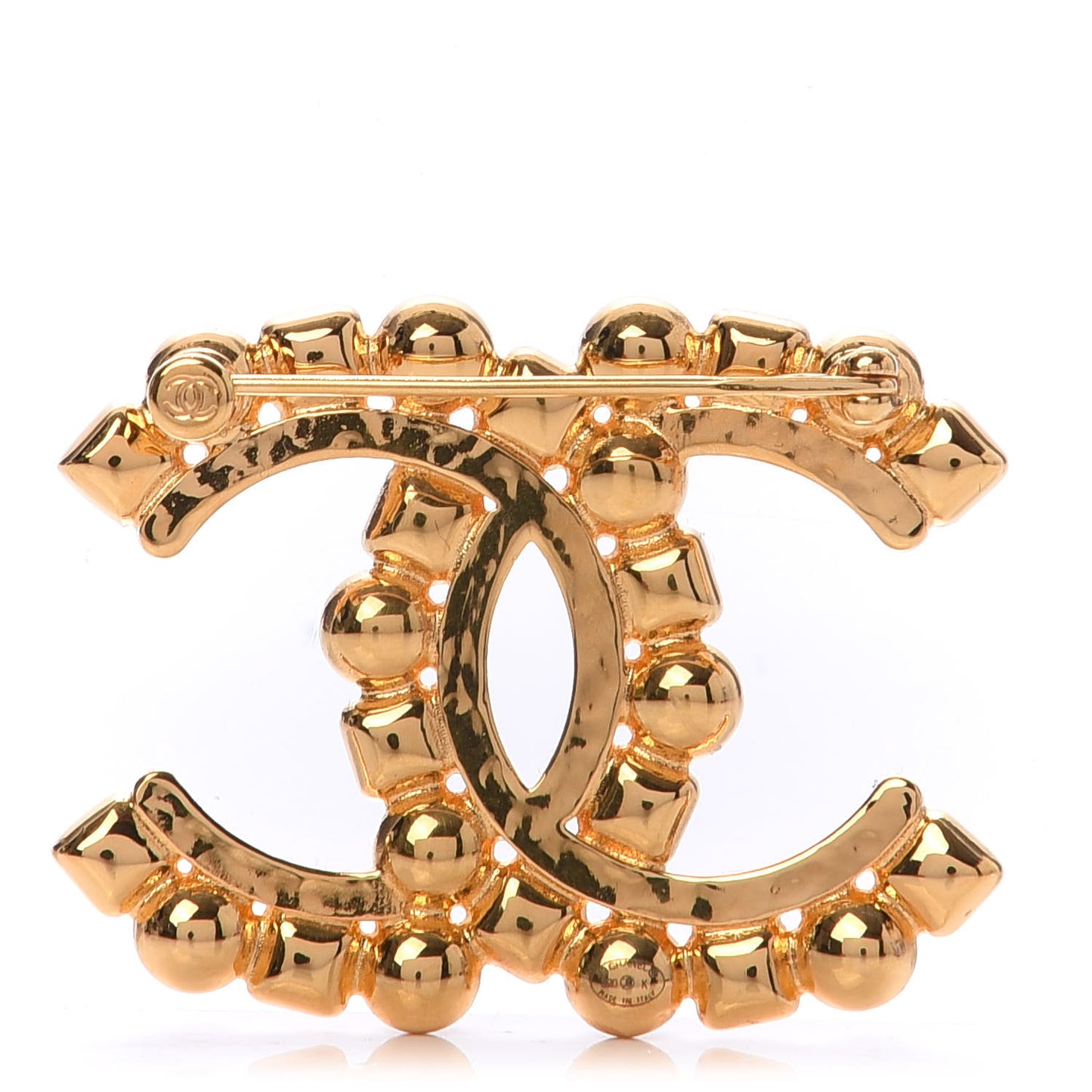 Pearl Crystal Baguette CC Brooch Gold