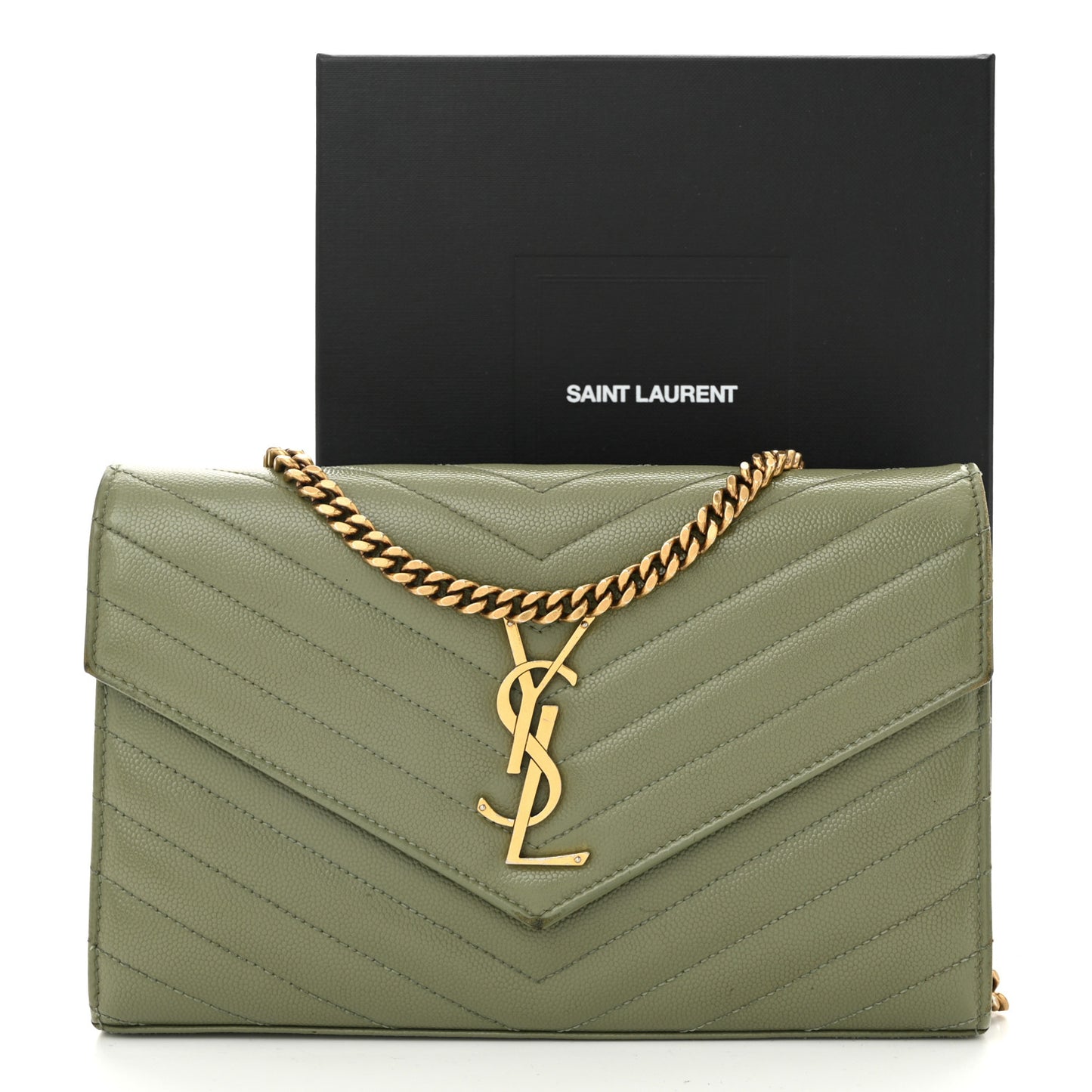 Grain De Poudre Matelasse Chevron Monogram Chain Wallet Pistachio