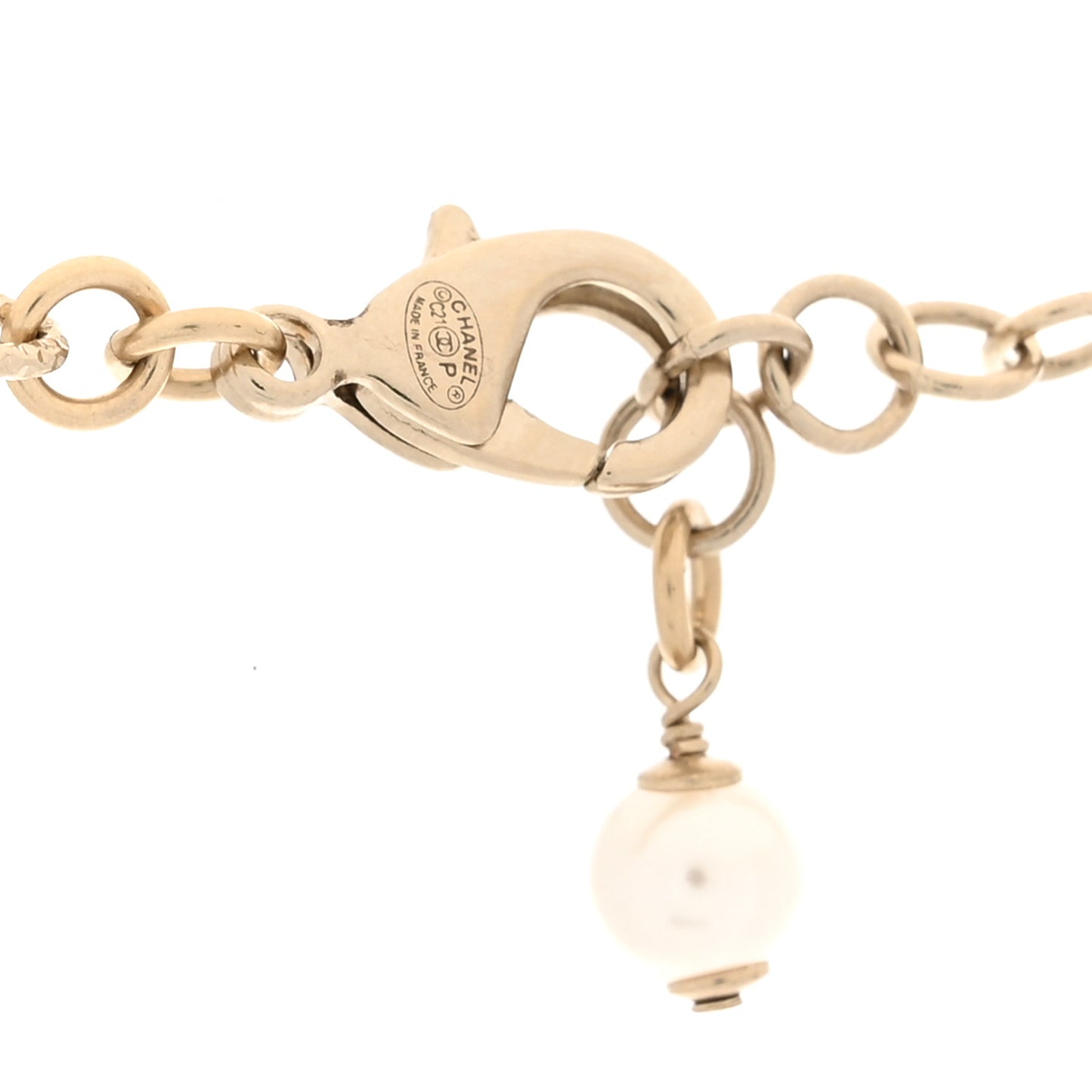 Pearl Crystal CC Long Necklace Light Gold