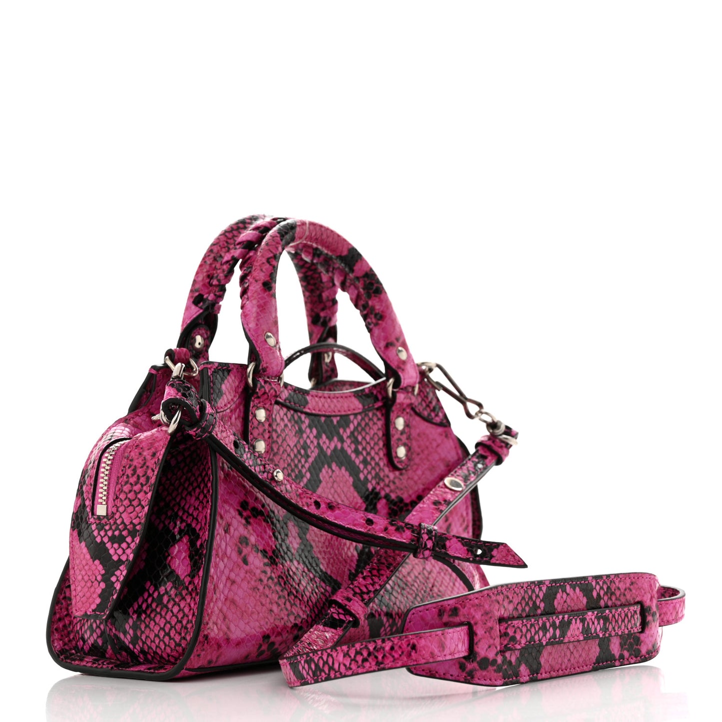 Calfskin Python Effect Neo Classic Silver Hardware Mini City Fuchsia Black