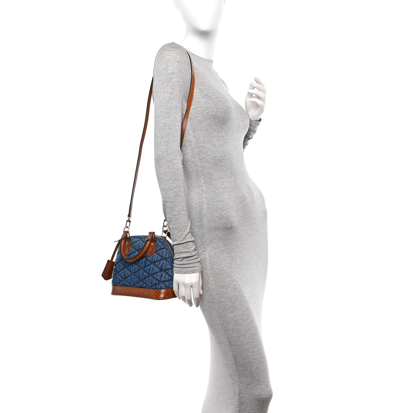 Denim Calfskin Reverse Monogram Malletage Alma BB Blue