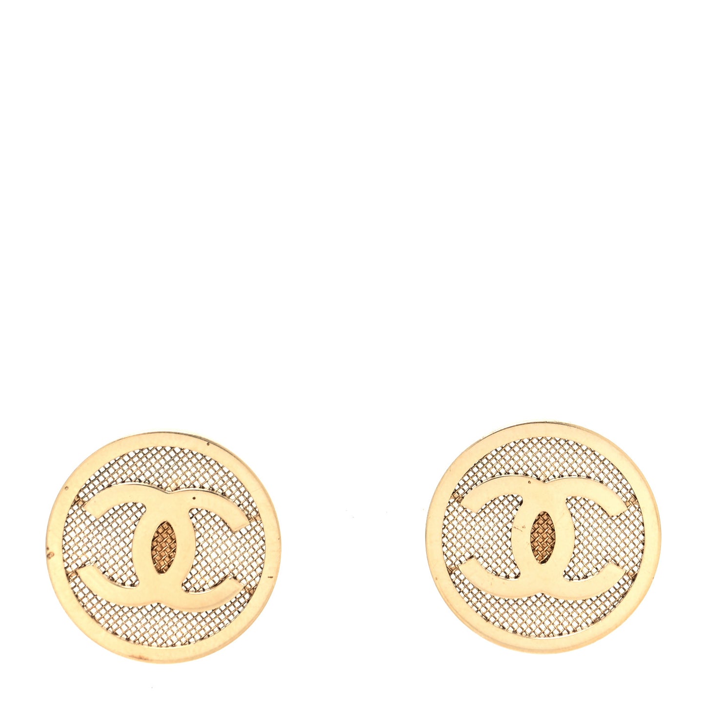 Metal Mesh Circle CC Earrings Gold